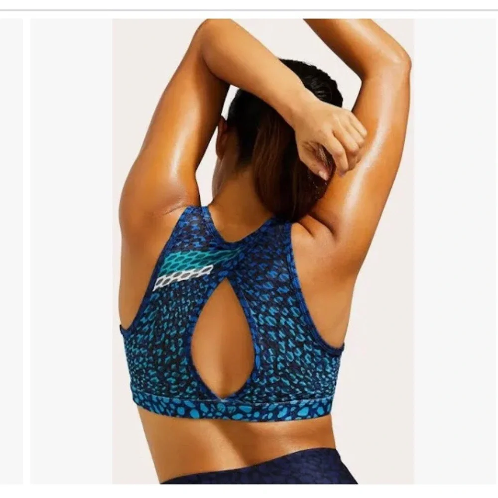 PELOTON wild‎ kite high neck sports bike bra Blue Black Butterfly Size Small